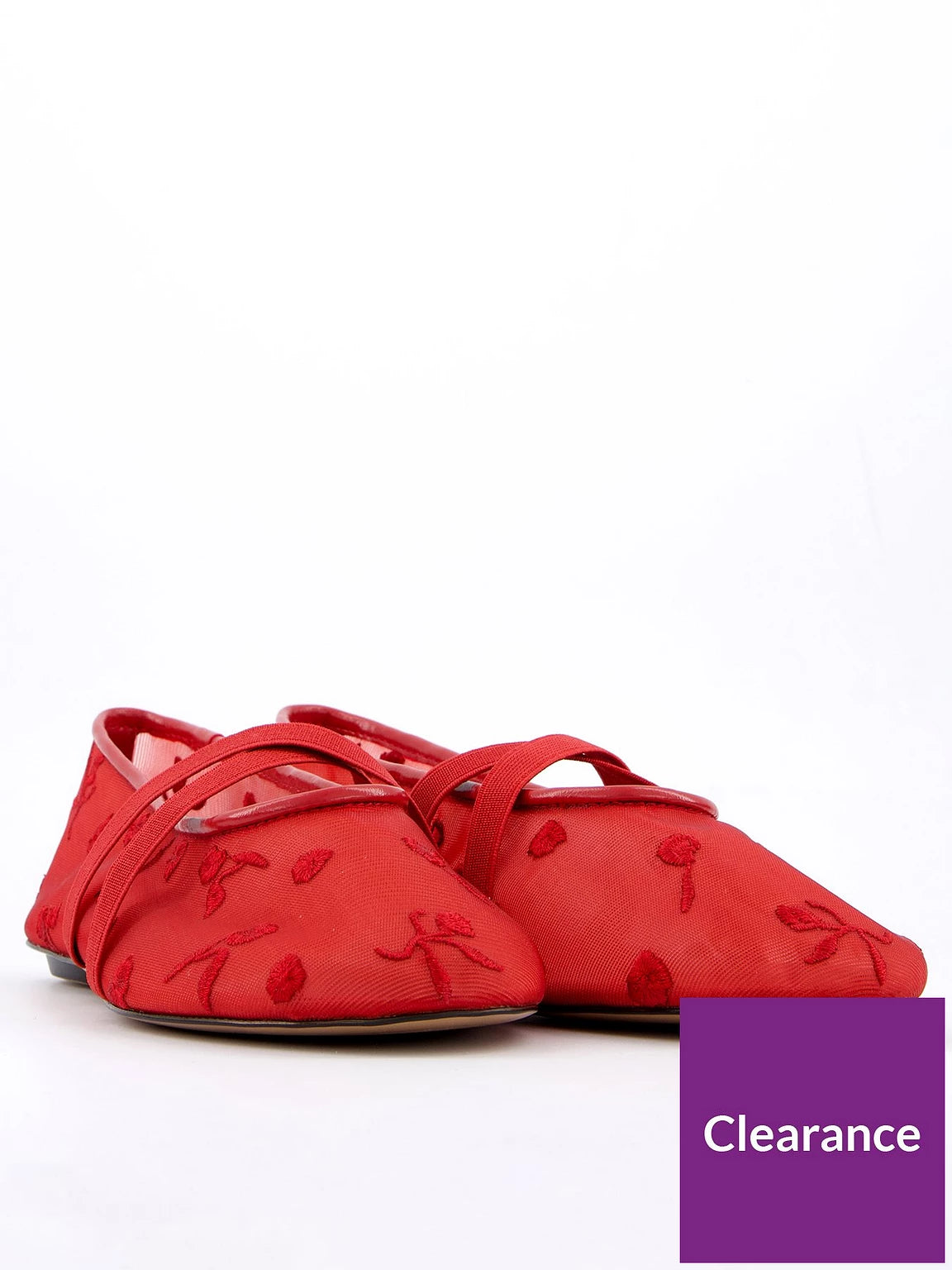 Red Embroidered Mesh Ballet Flats