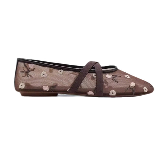 Embroidered Mesh Ballet Flats