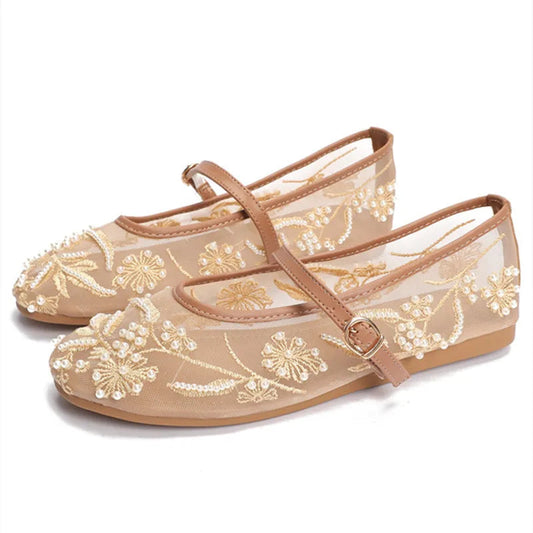 Pearl Embroidered Mesh Ballet Flats