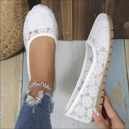 White Lace Floral Mesh Flats