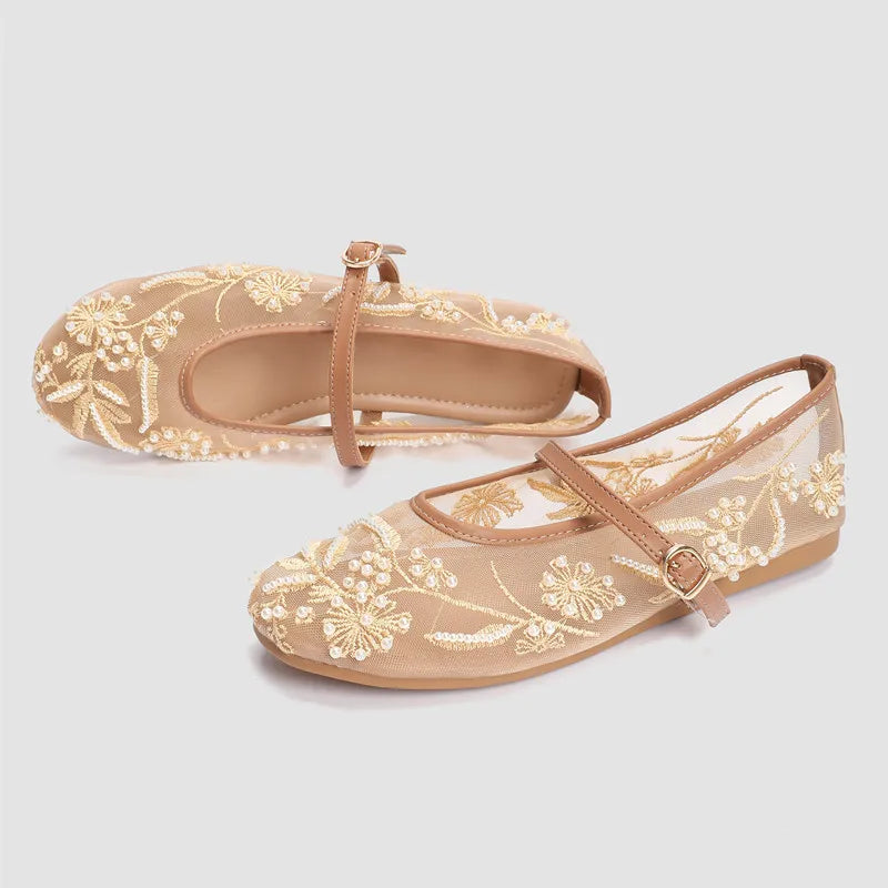 Pearl Embroidered Mesh Ballet Flats