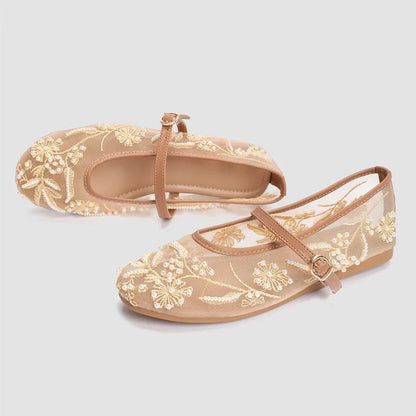 Pearl Embroidered Mesh Ballet Flats