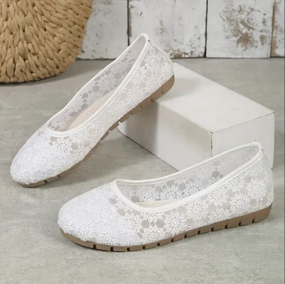 White Lace Floral Mesh Flats