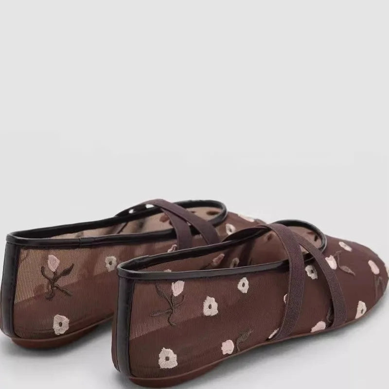 Embroidered Mesh Ballet Flats