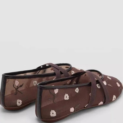 Embroidered Mesh Ballet Flats