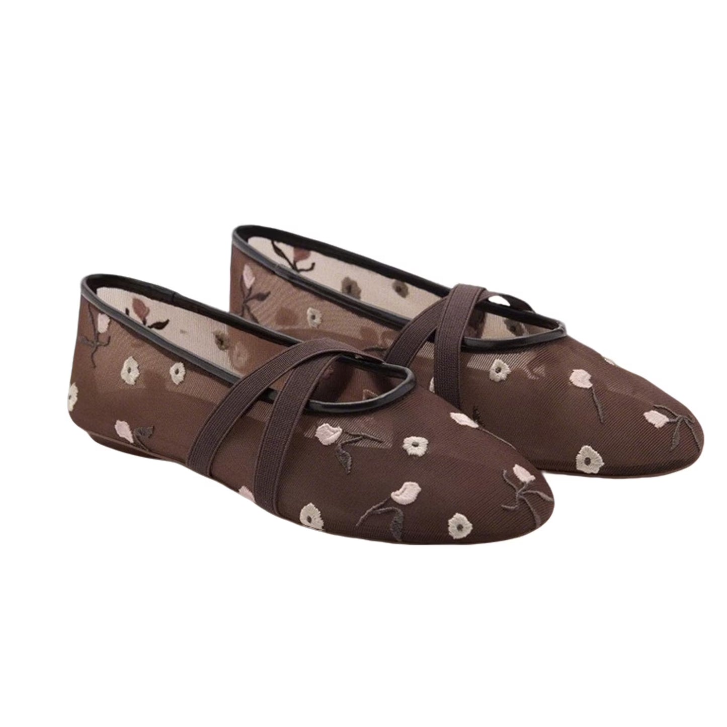 Embroidered Mesh Ballet Flats